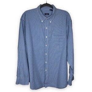 Izod Micro Check Blue White Plaid Button Down Long Sleeve Shirt Mens Size XL